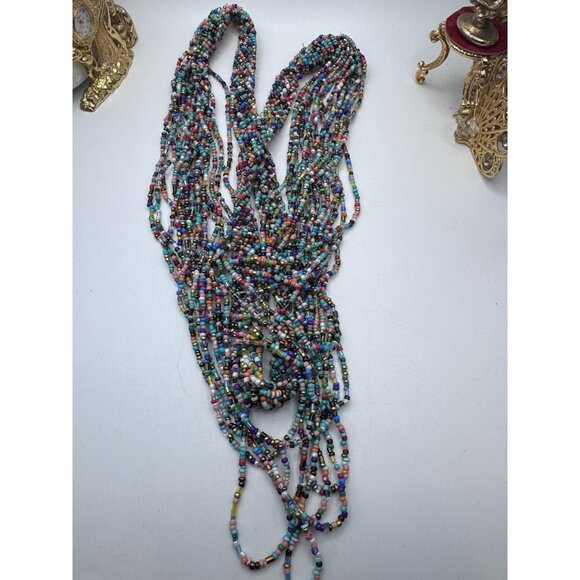 BEAUTIFUL MULTI STRAND ETHNIC RAINBOW BEADED LONG NECKLACE 40” - Picture 3 of 7